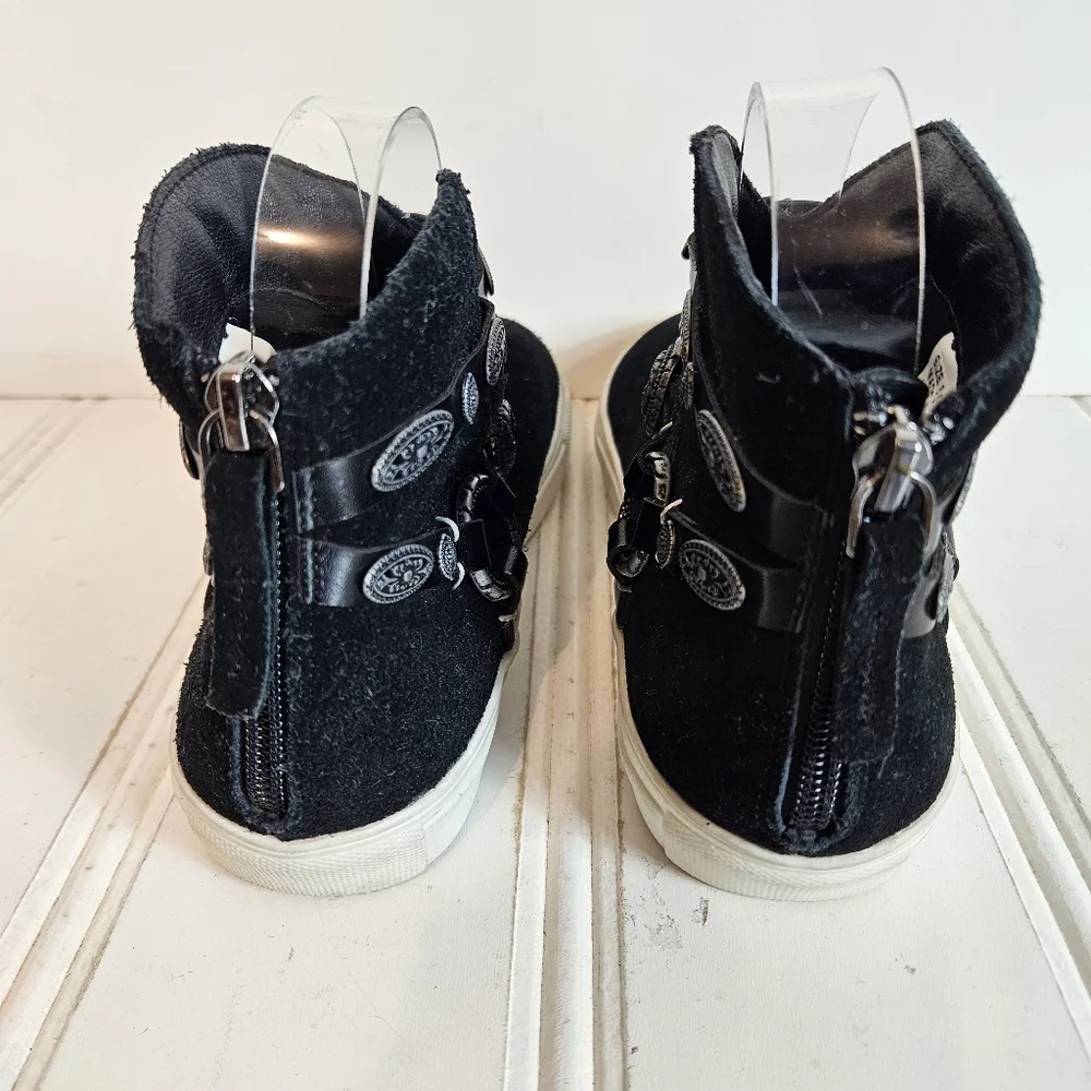 Very Volatile Sneakers 6.5 Menloh Suede Double Strap Back Zip Black Leather Boho